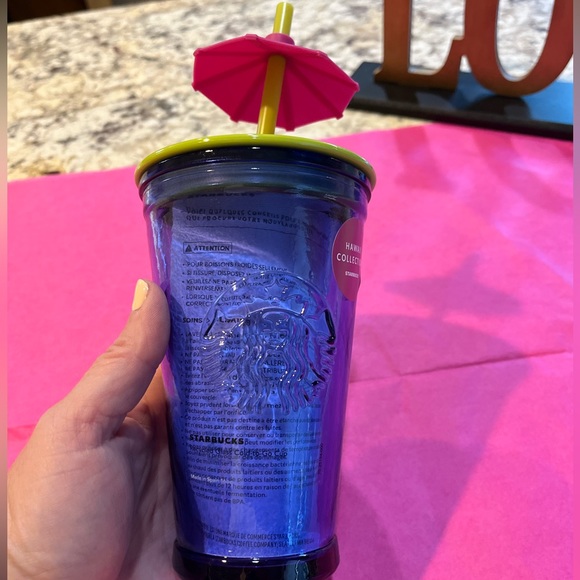 NEW Starbucks Hawaii Collection Blue Glass Tumbler W/Mai Thai Umbrella - 16oz - Picture 3 of 9